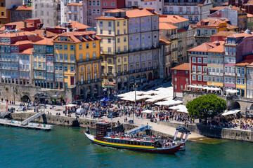 Fototapeta na wymiar Ribeira Square on the riverbank of the River Douro in Porto, Portugal