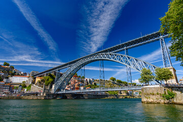 Dom Luis I Bridge, a double-deck bridge across the River Douro in Porto, Portugal