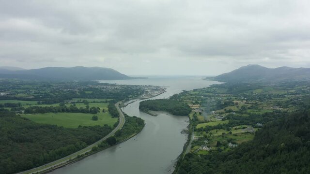 Aerial 4K footage of the Irish border with Northern Ireland, to the left is Warrenpoint(UK) to the right is Carlingford(ROI). This the location for a hard border if no deal happens.