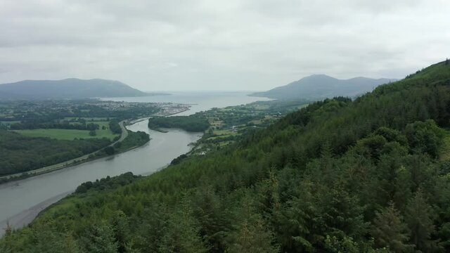 Aerial 4K footage of the Irish border with Northern Ireland, to the left is Warrenpoint(UK) to the right is Carlingford(ROI). This the location for a hard border if no deal happens.