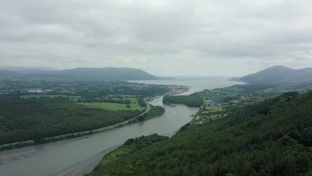 Aerial 4K footage of the Irish border with Northern Ireland, to the left is Warrenpoint(UK) to the right is Carlingford(ROI). This the location for a hard border if no deal happens.