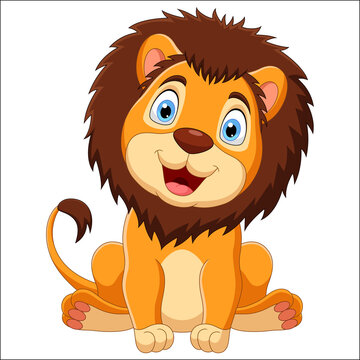 Cute lion cartoon sitting on white background