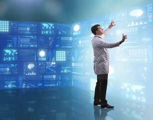 Doctor in telemedicine concept pressing buttons