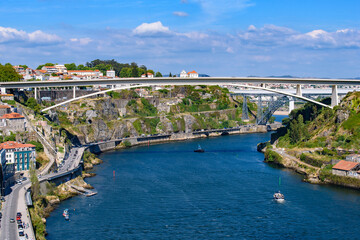 Fototapeta na wymiar Infante Bridge, a bridge across the Douro River in Porto, Portugal