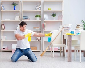 Man doing cleaning at home