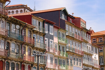 Fototapeta na wymiar Buildings of Ribeira District in Porto, Portugal