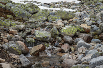 Naklejka na ściany i meble Gräftåvallen. Mountain stream among stones