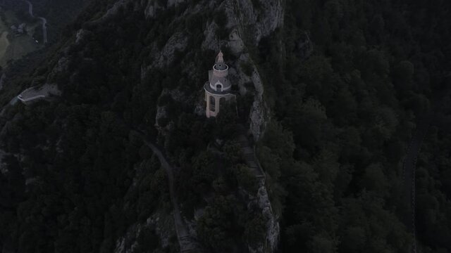 Mountans in Sanctuary of Queralt in Berga. Barcelona. Catalonia,Spain. Aerial Drone Footage