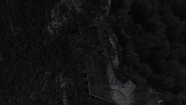 Mountans in Sanctuary of Queralt in Berga. Barcelona. Catalonia,Spain. Aerial Drone Footage