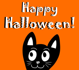 Stylized Happy Halloween Card With a Black Cat