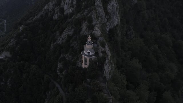 Sanctuary of Queralt in Berga. Barcelona. Catalonia,Spain. Aerial Drone Footage