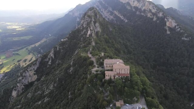 Sanctuary of Queralt in Berga. Barcelona. Catalonia,Spain. Aerial Drone Footage