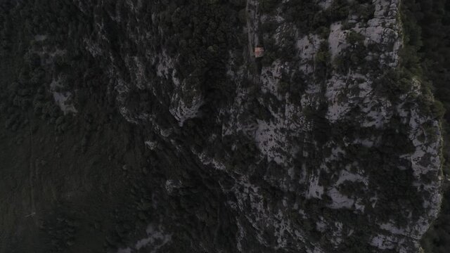 Mountans in Sanctuary of Queralt in Berga. Barcelona. Catalonia,Spain. Aerial Drone Footage