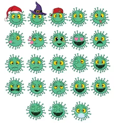Fotobehang  cartoon coronavirus COVID-19 with a large set of emotions. isolated emoji on white background. twenty three pieces vector illustration © Константин Фёдоров