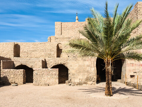 AQABA, JORDAN - FEBRUARY 23, 2012: court of Aqaba Fortress (Aqaba Castle, Mamluk Castle, Fort). The castle was originally built by the Mamluk sultan Al-Ashraf Qansuh al-Ghawri in the 16th century