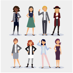Fototapeta premium bundle set of women flat cartoon character vector. 8persons.