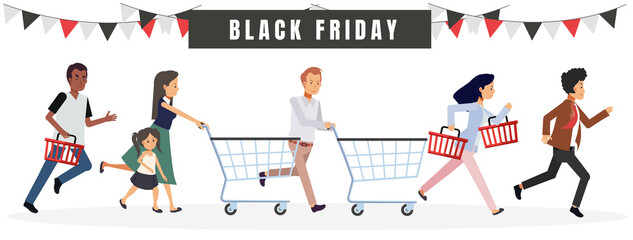group of people run hurry for shopping in Black friday sale.