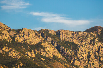 Naklejka premium Panoramic photo of the Montenegrin mountains rocks and small vegetation, retro photo