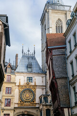 Half-Timbered Houses at the street with the Great-Clock (Gros-Horloge) astronomical clock in Rouen, Normandy, France
