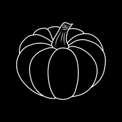 Pumpkin icon. Isolated white outline on black background. Simple style. Vector illustration. Great for use as an additional design, banners, cards, prints, textiles, logo, labels, and creatives ideas.