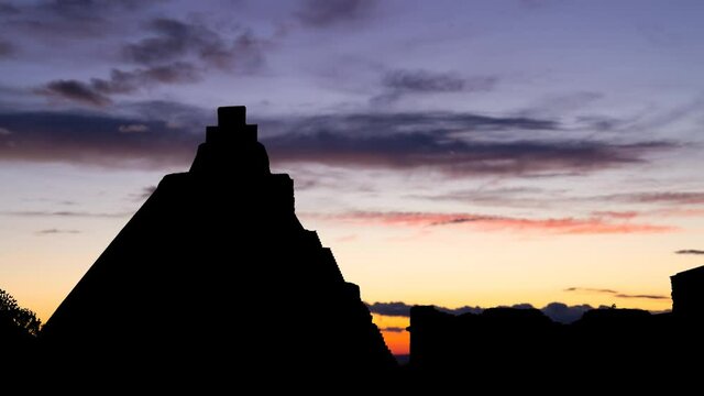 Mayan Pyramid of the Magician, Time Lapse at Dusk, Uxmal, Mexico