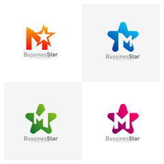 Set of Letter M with Star Logo Template Design Vector, Concept, Creative Symbol, Icon