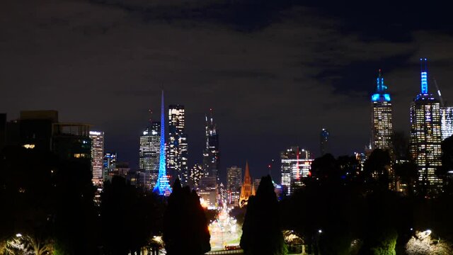 Melbourne paranoma skyline timelapse at night time 
melbourne city night time timelapse