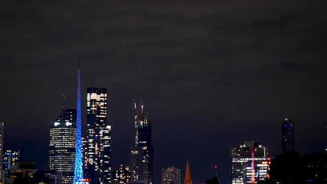 Melbourne paranoma skyline timelapse at night time 
melbourne city night time timelapse