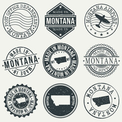 Montana Set of Stamps. Travel Stamp. Made In Product. Design Seals Old Style Insignia.