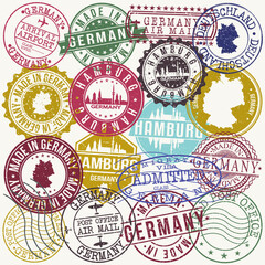 Fototapeta premium Hamburg Germany Set of Stamps. Travel Stamp. Made In Product. Design Seals Old Style Insignia.