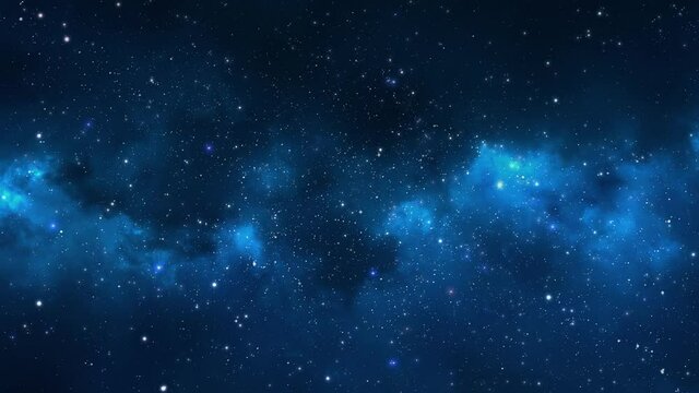 Camera flying through the clouds and star field in outer space.