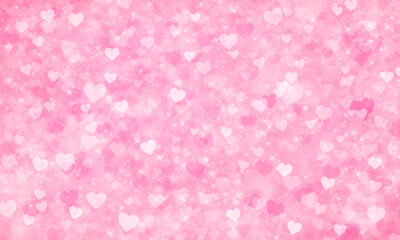 Pink glittering festive magic romantic background with many hearts and shining stars. Background for Valentine's Day, Christmas, Mother's Day, Birthday.
