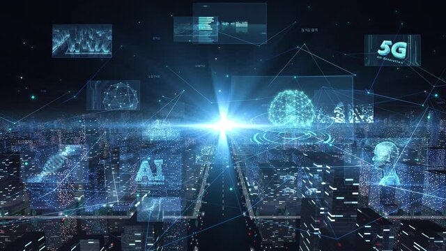 Digital Communication Network Technology AI BigData City Business Loopable Background