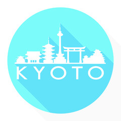 Kyoto Japan, Skyline Button Icon Round Flat Vector Art Design Color Background Logo.
