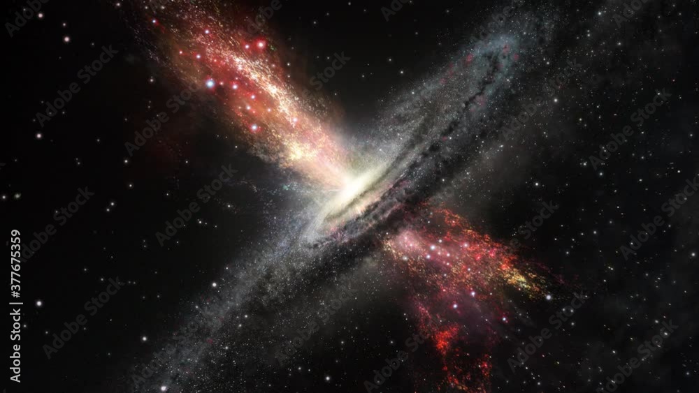 Wall mural camera flying through the clouds and star field in outer space.