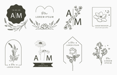 Beauty occult logo collection with geometric,magnolia,lavender,moon,star,flower.Vector illustration for icon,logo,sticker,printable and tattoo © piixypeach