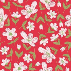 PINK WALLPAPER WITH PAINTED WHITE FLOWERS