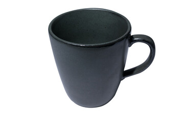 The big cup is gray-black, it is made of stone and has a beautiful texture pattern.
