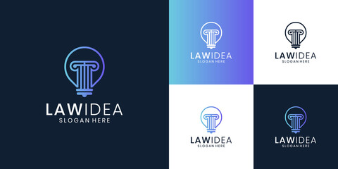 creative light bulb and pillar logo. Creative light bulb legal ideas, lawyer logo.