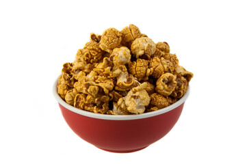 caramel popcorn in bowl isolated 