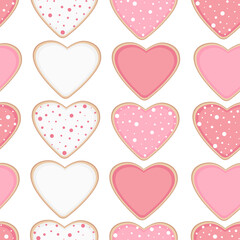Seamless pattern Heart shaped cookies Valentines day vector illustration