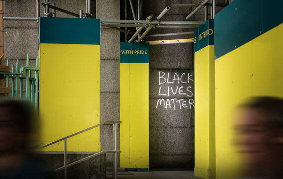 Black Lives Matter Graffiti On Urban Setting In London, UK