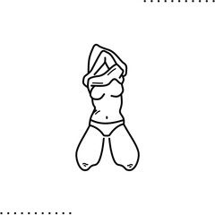 girl takes off clothes, striptease vector icon in outlines