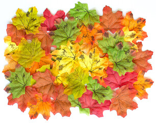 Naklejka na ściany i meble Heap of many autumn colorful leaves, texture background