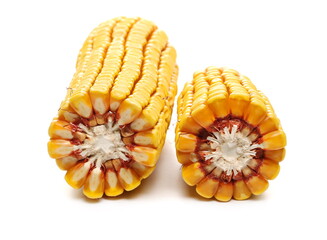 Fresh half cob of corn isolated on white background