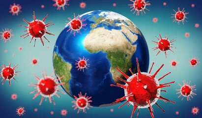 Obraz na płótnie Canvas Earth, viruses - Europe, Africa side - 3D illustration