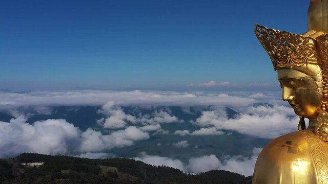 drone view time lapse of emei mountain jinding scenic