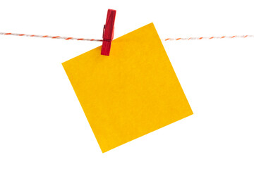 Close-up, Yellow office note on a string.