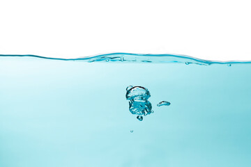 Air bubble and water splash,Water splash isolated on blue and white  background.