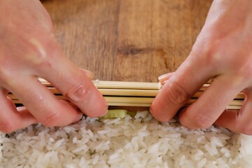 Sushi roll seafood rice fish, asian.